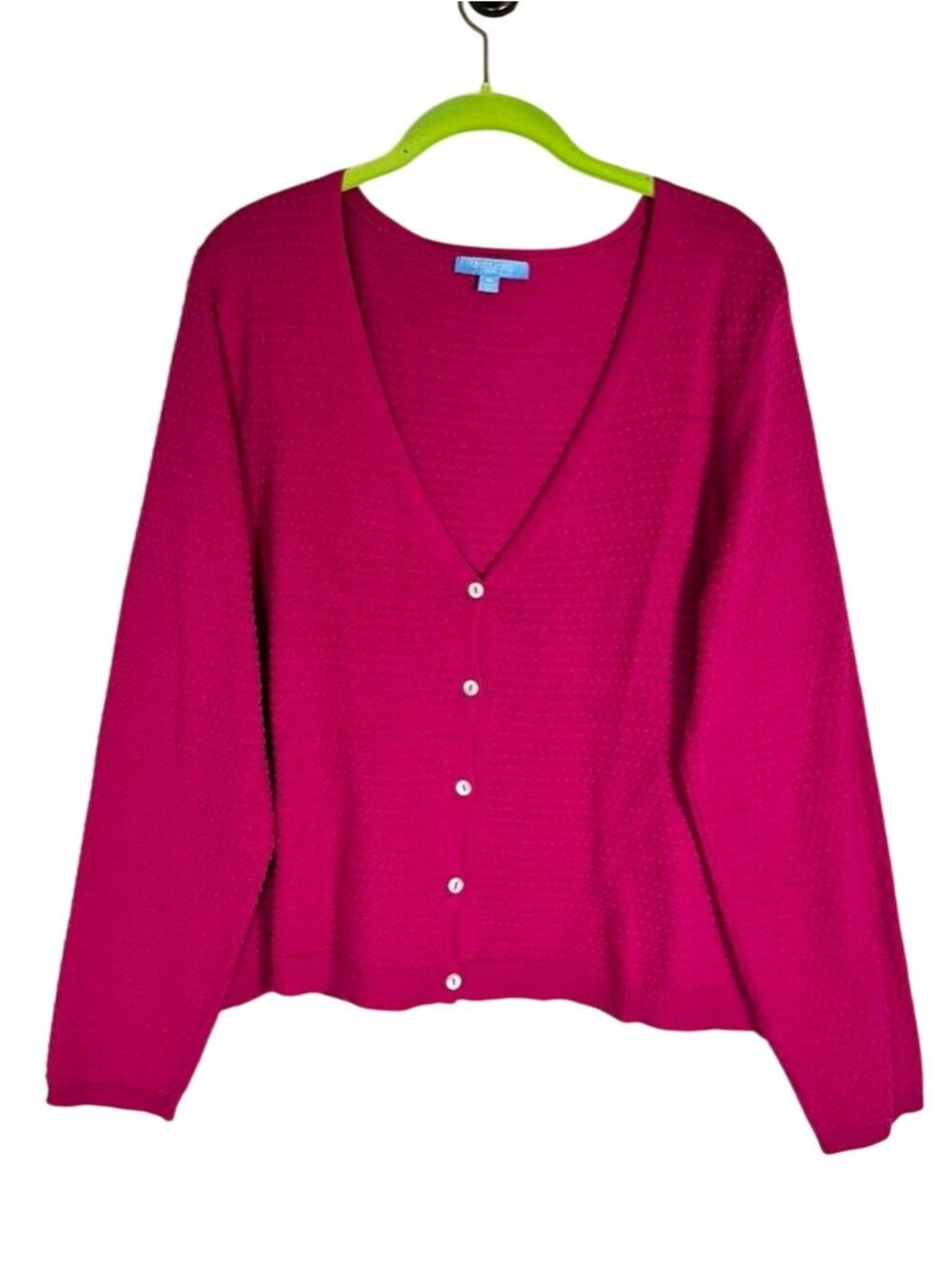 Colorful Swiss Dot Knit Cardigan Pink XL Resort Preppy Feminine Artsy Classic